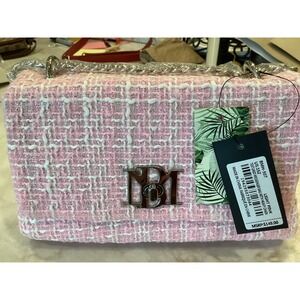 NWT Badgley Mischka Pink Textured Pink Tweed Chain Shoulder Bag ‎ Small